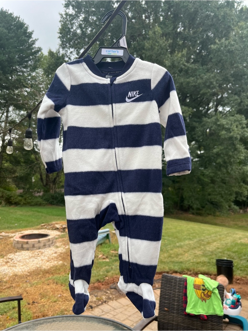Nike Navy and White Striped Footed One-Piece